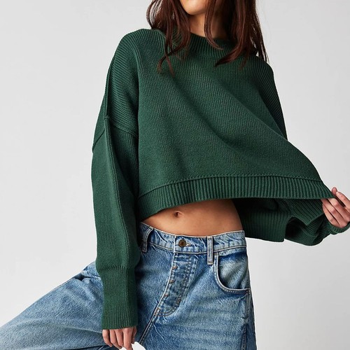 Women's Cropped Sweater Knit Long Sleeve Crewneck Striped Pullover Sweater Tops - Bild 22 von 51