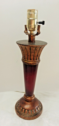 Vintage Keramik Burgund & Bronze gerippt Fuß Tischlampe 15" hoch 5" Fuß