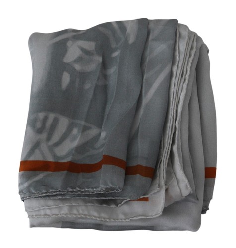 Costume National Women Gray Scarf Silk Floral Lightweight Bandana Shawl Wrap - Picture 6 of 6