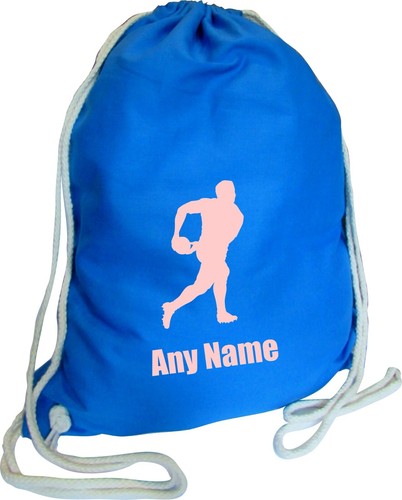 Rugby Print Personalised BLUE COTTON Kids Childs School Sports Gym PE Bag - Picture 12 of 12