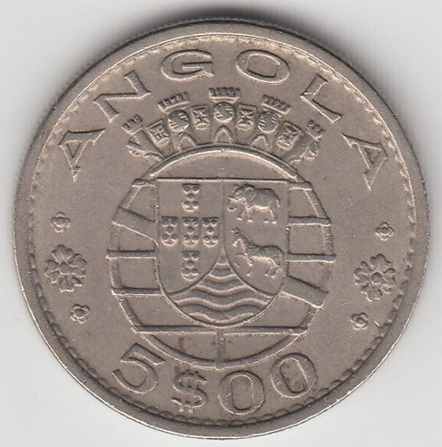 Angola 1972 - 5 Escudos Copper-Nickel Coin - Portuguese Colony Lot# 2 - Picture 4 of 5