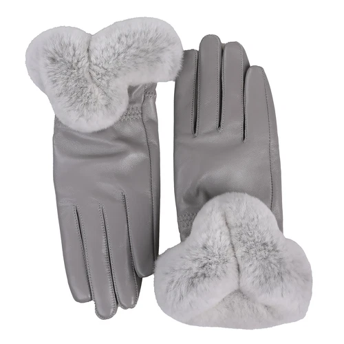 Women's Winter Genuine Leather Gloves Rex Rabbit Fur Warm Trim Cuff Velvet Lined - Picture 38 of 88