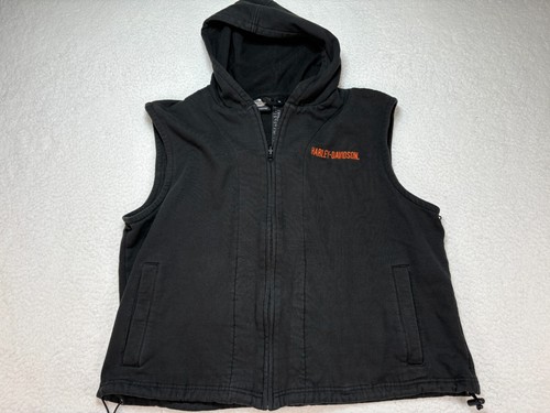 Harley Davidson Motorcycles Full Zip Black Sleeveless Hoodie Men's Size XL - Picture 6 of 12
