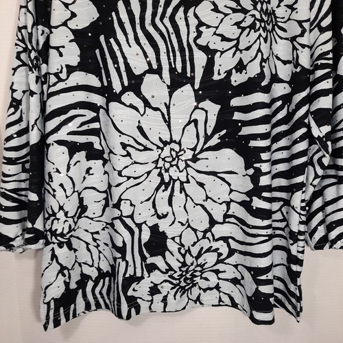 Rebecca Malone Top Damen groß schwarz grau Blumen Zebra glitzernd Boho Mob Wife - Bild 13 von 16