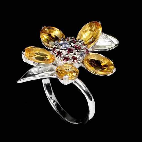 925 Sterling Silver Ring Oval Citrine 9x6mm Rhodolite Gemstone Jewelry Size 8 - Picture 2 of 13