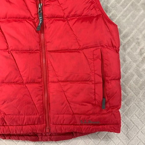 LL Bean Boys Size 8 Puffer Vest Red Down Feather Filled Faux Sherpa Lined - Picture 5 of 14