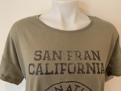 Camiseta H&M LOGG Mangas Cortas San Fran California Estampado Top Verde L, XL Nueva con Etiquetas - Imagen 11 de 12
