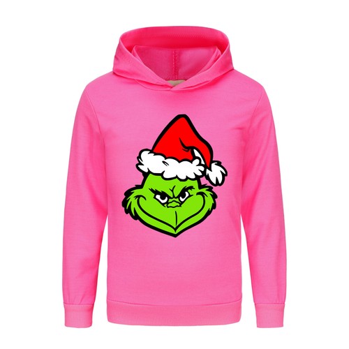 Kids Boys Girls Santa Grinch Christmas Hoodie Jumper Sweatshirt Pullover Tops UK - Picture 30 of 32