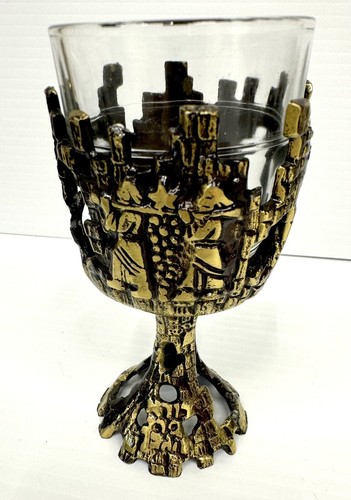 12 VTG JUDAICA BRUTALIST BRASS & GLASS KIDDUSH CUPS DURALEX GLASS Made in France - Picture 10 of 16