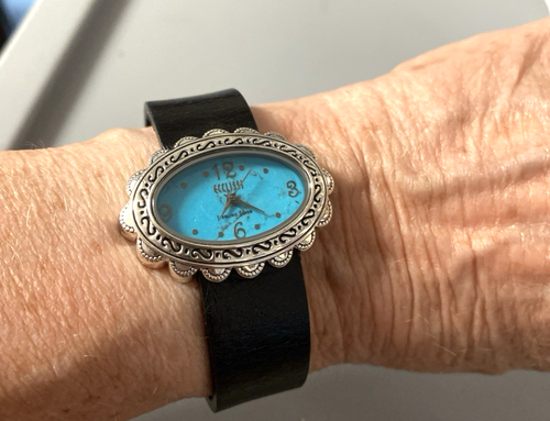 Vintage ECCLISSI Sterling Silver Turquoise Dial #23635 Leather BD Watch New Batt - Picture 8 of 11