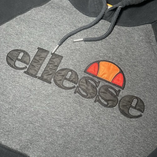Ellesse Hoodie Mens Size XL Black Grey Sweatshirt Spellout - Picture 2 of 10