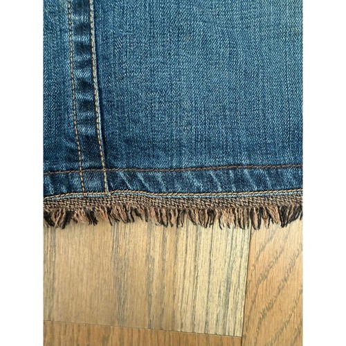 CAbi Size 8 Dark Wash Denim A-line Fringe Trim Jean Skirt Style 621 - Picture 7 of 7