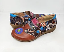 Socofy Clogs Women's Size 9.5 Multicolor Leather Floral Zip Up  Comfort Shoes  