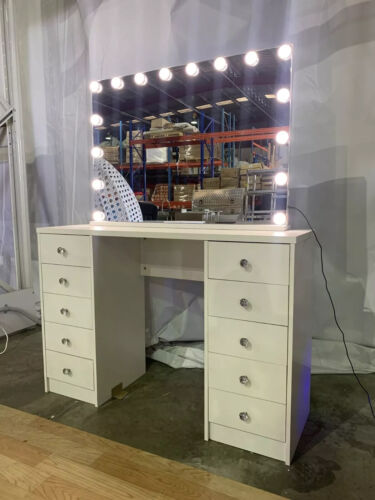 SkyTeck White Makeup Dresser Table with Adjustable LED Mirror, Drawer 16 - Picture 6 of 16