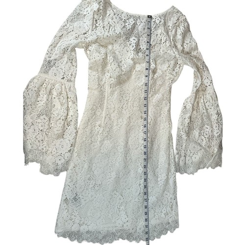 MARCIANO by GUESS Pearl White Saffron Dress Lace S 4 NWT V-Back Bell Sleeve Mini - Picture 15 of 17