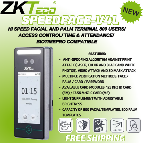 ZKTeco SPEEDFACE-V4L Hi Speed Facial and Palm Terminal 800 users/ Access Control - Picture 5 of 5
