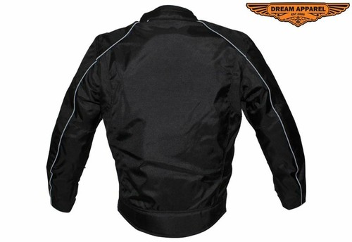 Men's Motorcycle Nylon & Mesh Lined Jacket w/ Zippered Front Closure & Pockets - Picture 7 of 9