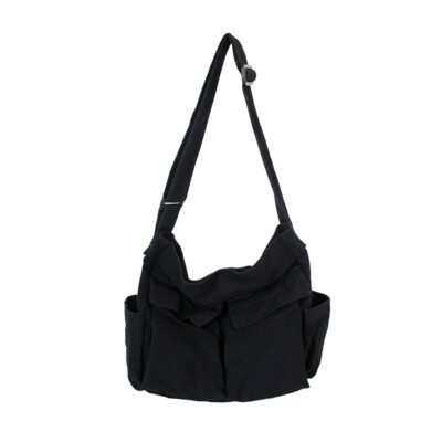 #ad Aesthetic Cute Messenger Bag for School Vintage Black Canvas Crossbody for Wo...