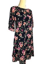 Ralph Lauren Dress Shift 4 Short Sleeve Knee Length Floral Modest Navy New $155