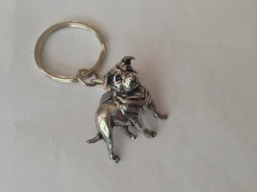D17 Staffordshire Bull Terrier Fine English Pewter Emblem on a split keyring