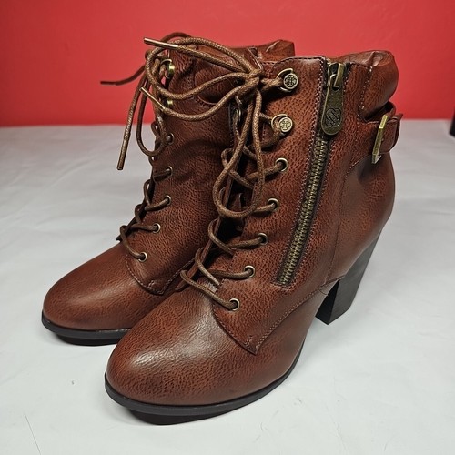 NEU Daisy Fuentes braune Stiefeletten seitlicher Reißverschluss Größe 8,5 vegan