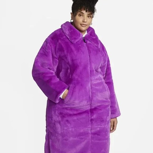 Nike Faux Fur Long Damen Jacke Warmer Mantel Kunstfell DX6417-551 Parka Neu 2X - 第 3/6 張圖片