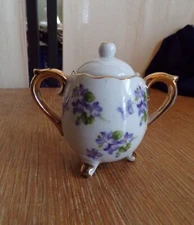 Vtg. Enesco Japan Imports Mini Double Handled Porcelain Footed Sugar Bowl