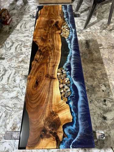 Handmade Blue Resin Ocean Weaves Epoxy Dining Table Top for Home, Coffee Table - Picture 2 of 8