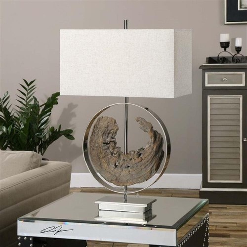 Uttermost Ambler Metal Resin and Fabric Lamp in Nickel/Driftwood/Oatmeal - Picture 1 of 3