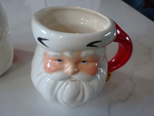 5 pc Vintage Classic Santa Claus Cookie Jar w/Lid & Mugs Christmas Decor Pottery - Picture 10 of 14