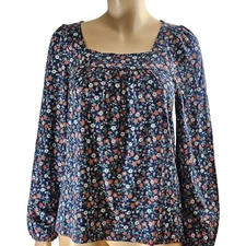 Lucky Brand Women's Square Neck Long Sleeve Print Top NWT