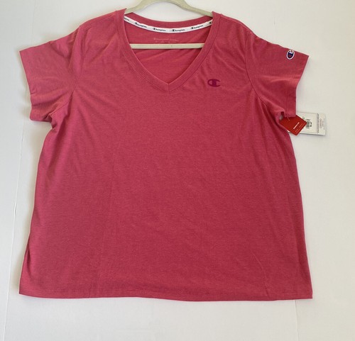 Champion Womens Cotton Pink Pinky Peach Short Sleeve V Neck T-Shirt Plus Sz 1X - Picture 2 of 6