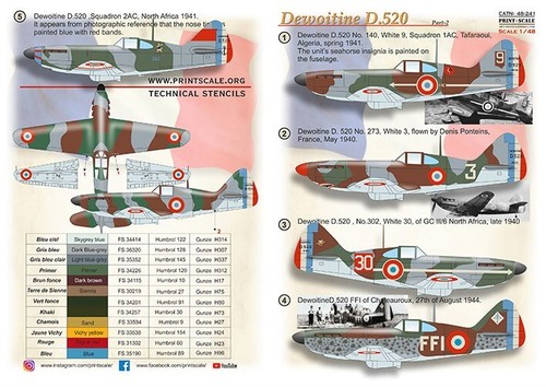 Print Scale 48-241 Scale 1:48 DECALS D-520 Dewoitine Part2 - for Scale model - Picture 4 of 12