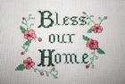 Completed Finished Cross Stitch, Bless Our Home Green