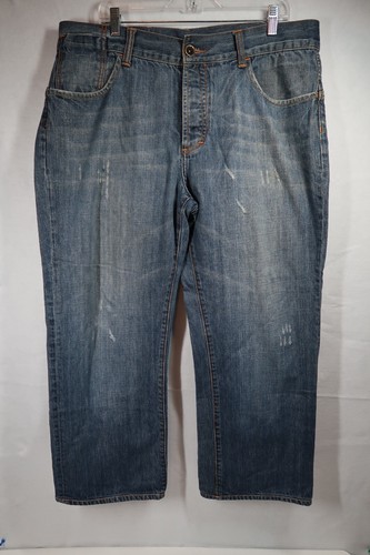 Ed Hardy Skull Straight Leg Embroidered Denim Blue Jeans 38X29 Distressed Y2K - Picture 1 of 10