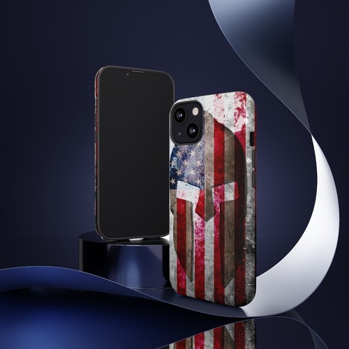 Funda resistente para iPhone 13 casco espartano con bandera estadounidense en dificultades - Molon Labe - Imagen 3 de 9