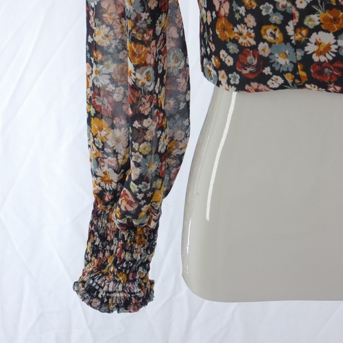 Zara Ruffle Floral Blouse Crop Chiffon Low Back With Ties Boho Size XS - Picture 10 of 13