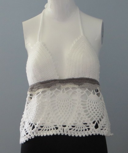 Nueva Blusa Prendas para el torso Halter Hecha a Mano Crochet Blanca Talla 24 (XS) Encaje Piña - Imagen 1 de 6