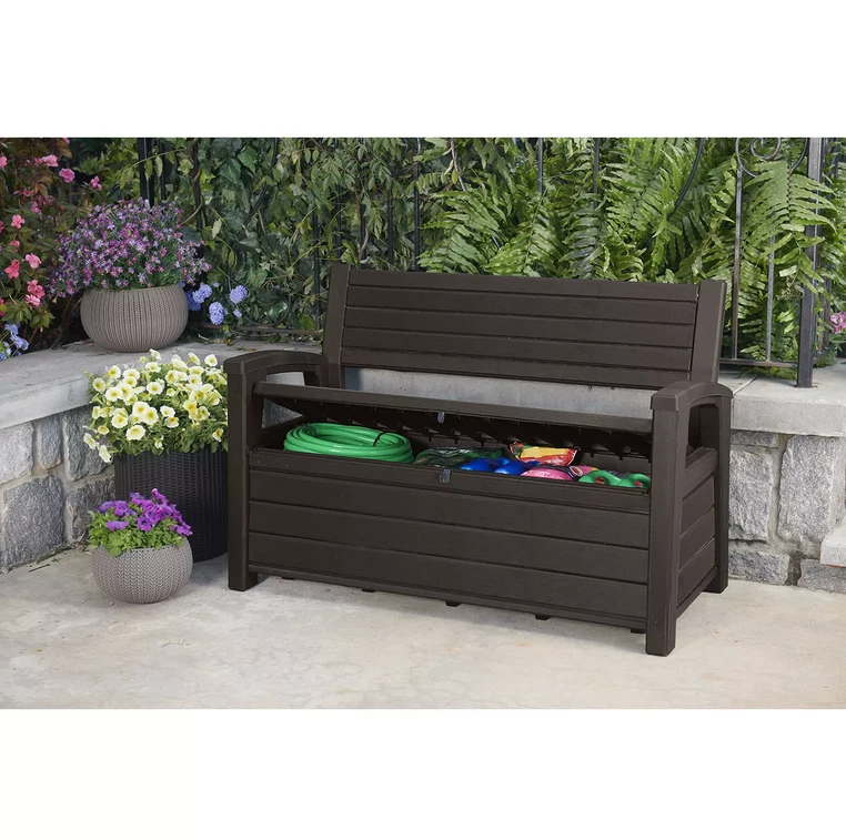 Keter Hudson Plastic Storage Bench, Non-Brushed Brown - Image 3 of 4