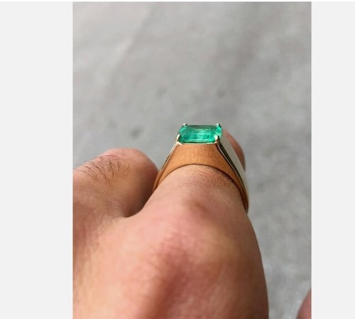 4Ct Certified Natural Green Emerald Engagement Gift Men's Ring 14k Solid Gold - Picture 7 of 12