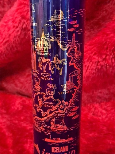 Vintage Iceland Island Souvenir Cobalt Blue Gold Vase Travel Sites RARE - Picture 3 of 9