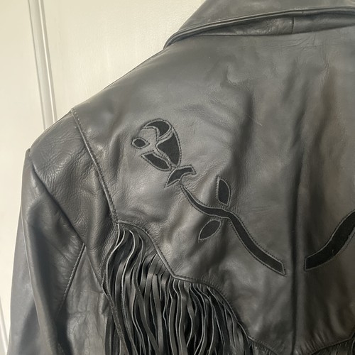 Vintage Black Leather With Roses & Fringe Motorcycle Jacket Women’s 12 Protech - Picture 10 of 24