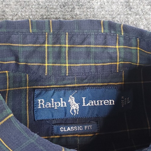 Ralph Lauren Shirt Large Long Sleeve Button Down Blue Green Plaid Classic Fit - Picture 5 of 11
