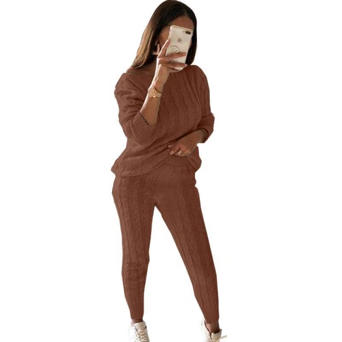 Women Cable-knit Loungewear Sweater & Pants Set Casual Outfits 2 Pcs Size - Picture 5 of 45