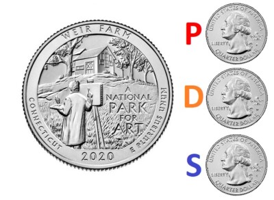 🇺🇸 3 coins US Quarter 25 cents P D S Weir Farm National