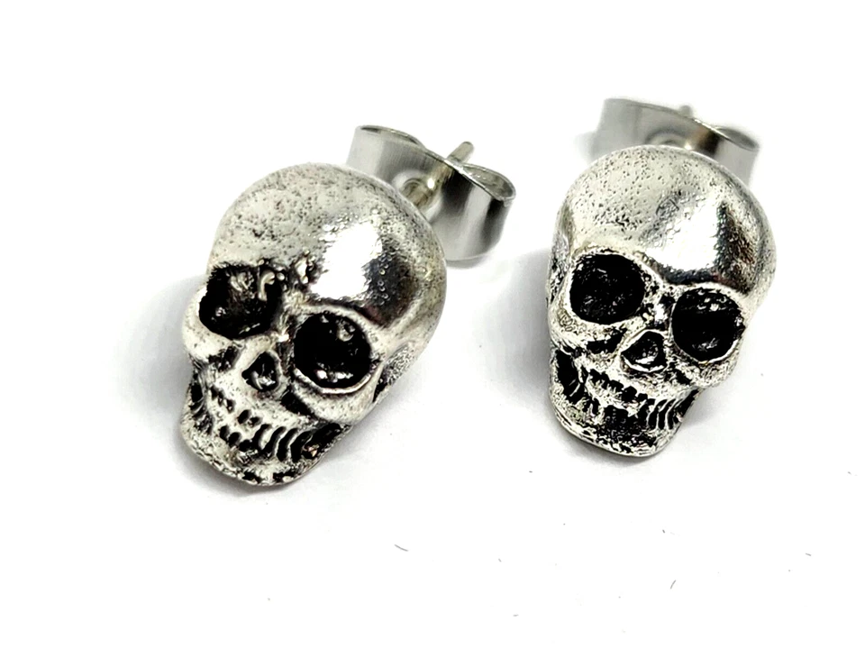 Pendientes cabeza calavera esqueleto tachuelas gótico peltre acero cuerpo piercing joyería Foto 4 de 4