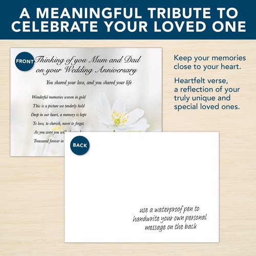 Tarjeta de tumba conmemorativa de aniversario de boda mamá y papá ecológica impermeable A5 hecha en el Reino Unido - Imagen 2 de 15