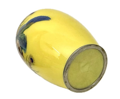Yellow Enamel Japanese Cloisonné  7” Ground Vase with Peacock or Phoenix Design  - Picture 7 of 10