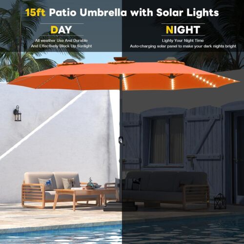 15ft Patio Double-Sided Umbrella 156 PCS Solar LED Light Outdoor Large Umbrella - Picture 60 of 100