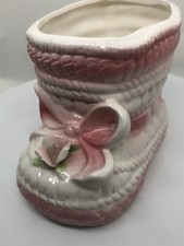 Vintage 1960s Pink Ceramic Baby Shoe Planter Japan Retro Pottery Gift